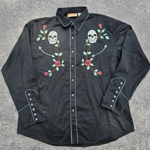 Scully Men Western Embroidered Skulls Roses P771 Snap Shirt Sz XL Rockabilly